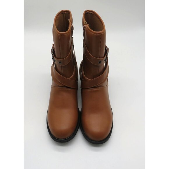 Yoki Womens Brown Faux Leather Buckled Mid-Calf Boots Size 9 NEW - Picture 4 of 7